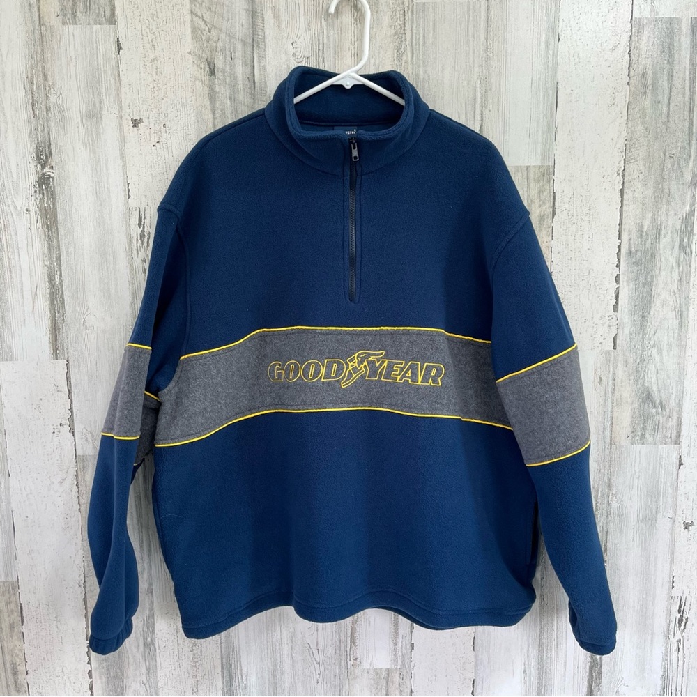 Swingster Men’s 1/4 Zip Pullover Goodyear Logo Size XL Blue/Gray/Yellow
